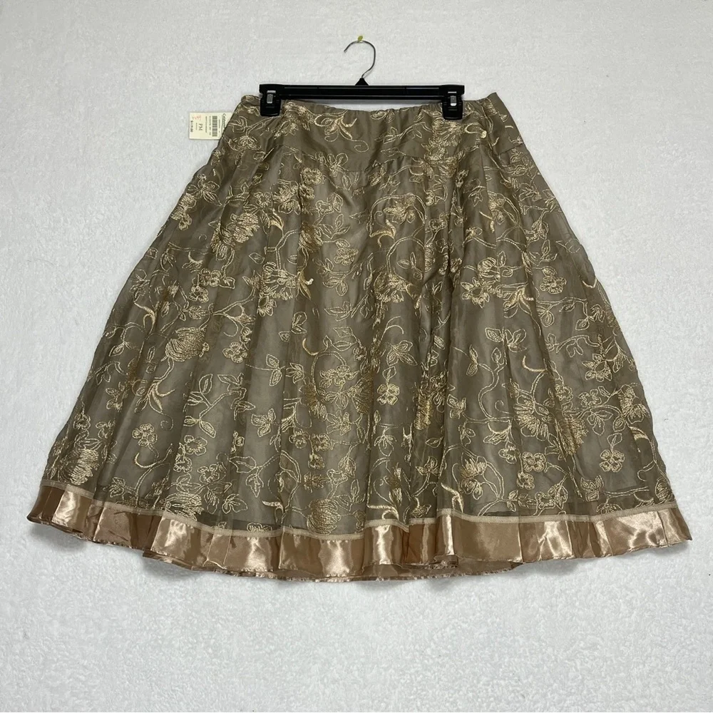 Coldwater Creek NWT Silk Floral Embroidered Skirt Gold Taupe Boho Fairycore